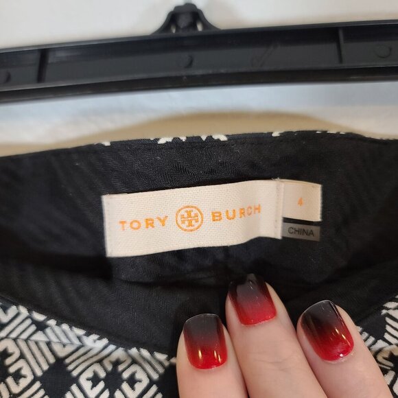 Tory‎ Burch Ivory Black Cotton Jacquard Callie Cropped Pant Size 4 - Picture 4 of 9